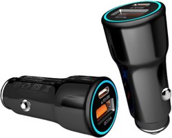 Autolader USB - USB autolader 2 poorten - USB C/3,0 P32 - Auto lader - Auto oplader USB - Zwart