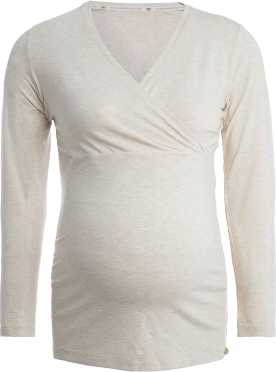 Baby's Only Zwangerschapstop lange mouw Glow - Zwangerschapsshirt gemaakt uit 96% viscose en 4% elastaan - Longsleeve shirt dames met voedingsfunctie - Ecru - L