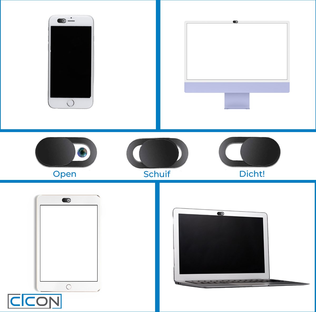 Webcam cover 6-pack privacy schuifje voor laptop, MacBook, tablet & smartphone – camera afdekkers - Afbeelding 2