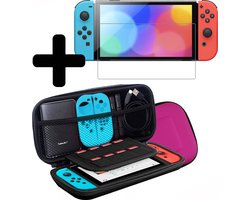Hoes Geschikt voor Nintendo Switch OLED Case Hoesje Met Screenprotector - Bescherm Hoes Geschikt voor Nintendo Switch OLED Hoes Hard Cover - Roze