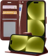 Hoesje Geschikt voor iPhone 15 Hoesje Book Case Hoes Wallet Cover - Hoes Geschikt voor iPhone 15 Hoesje Bookcase Hoes - Bruin