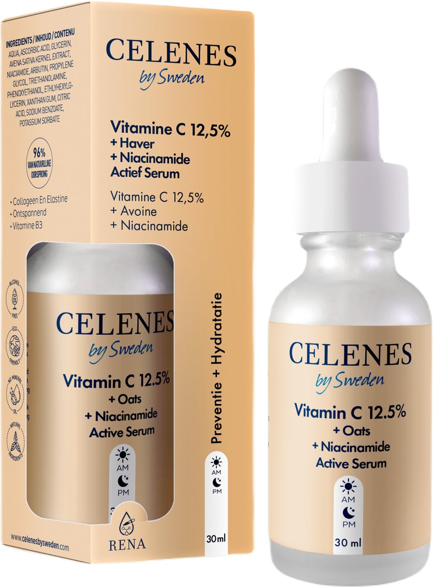 Celenes by Sweden 12,5% Vitamine C Serum - Verhelderende Serums - Met Niacinamide + Oats - 30ml