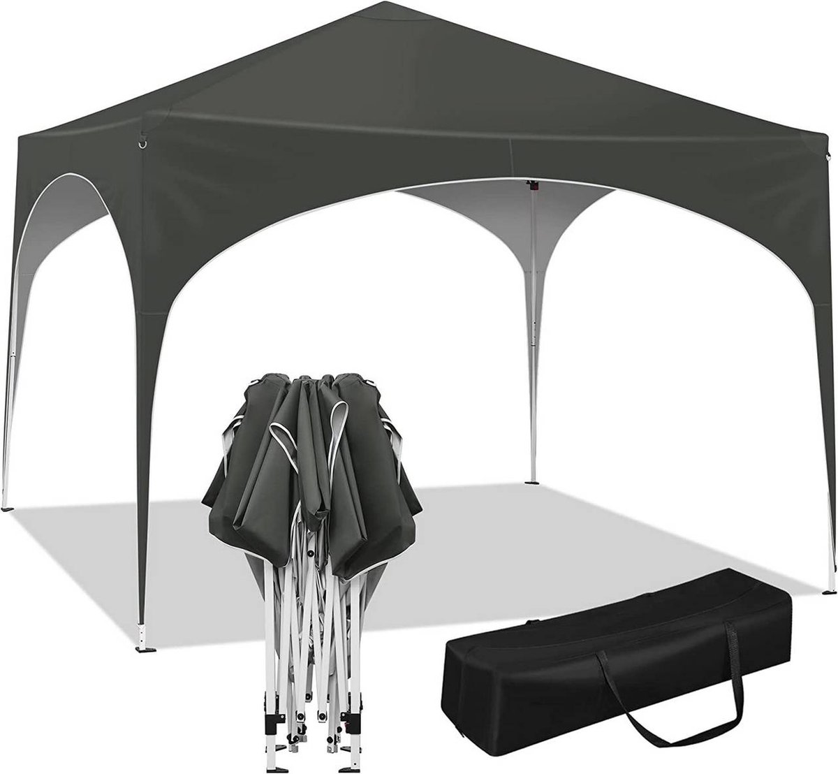 BukkitBow - Partytent 3x3 easy up - Partytent Opvouwbaar - Paviljoen Weerbestendig - Tuinpaviljoen 3x3 met Ronde Rand - Partytent Waterdicht - Partytenten - Grijs