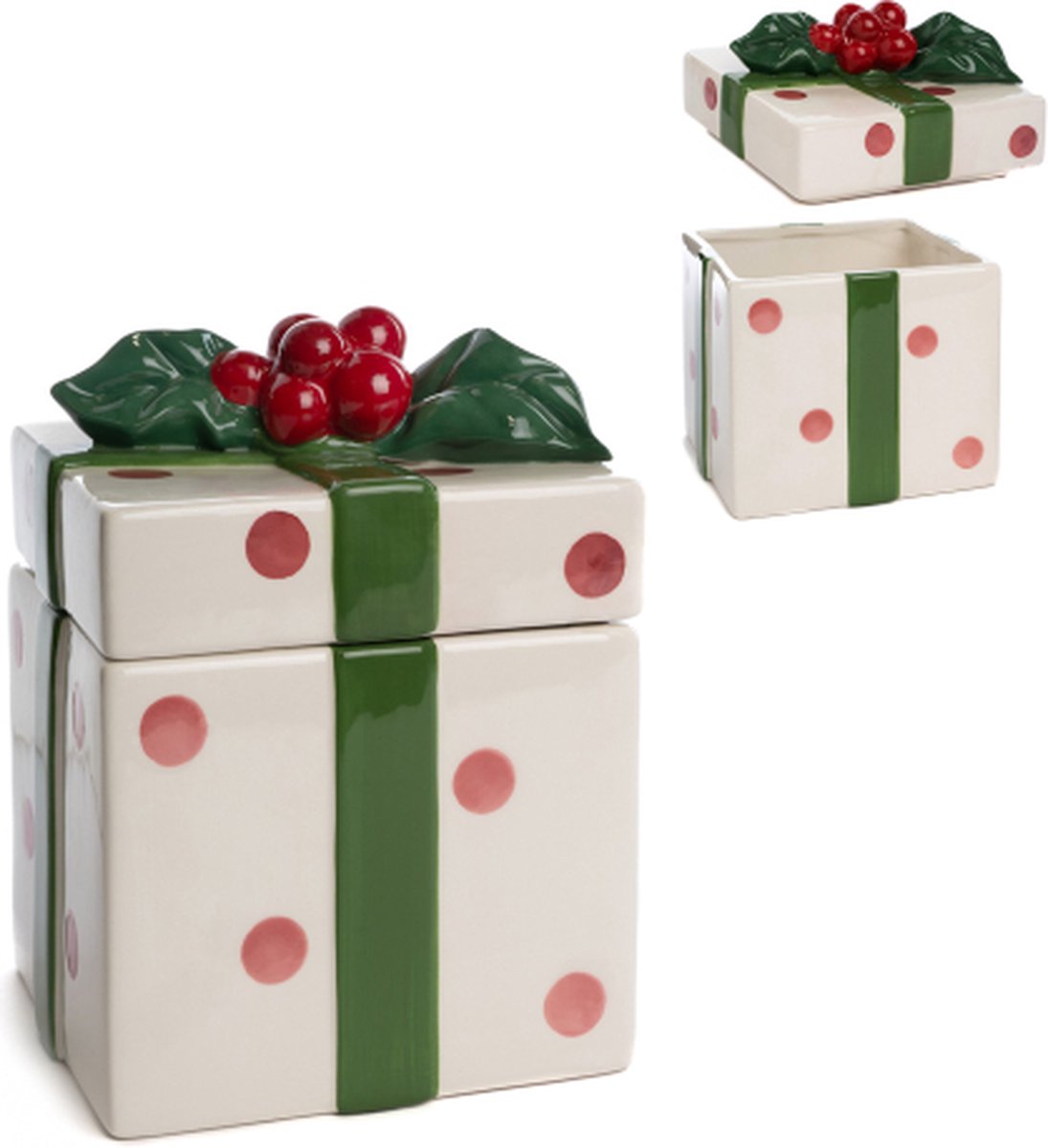 GOODWILL -GESCHENKPOT-KERSTMIS-KERAMIEK-WIT-ROOD-GROEN-20,5CM