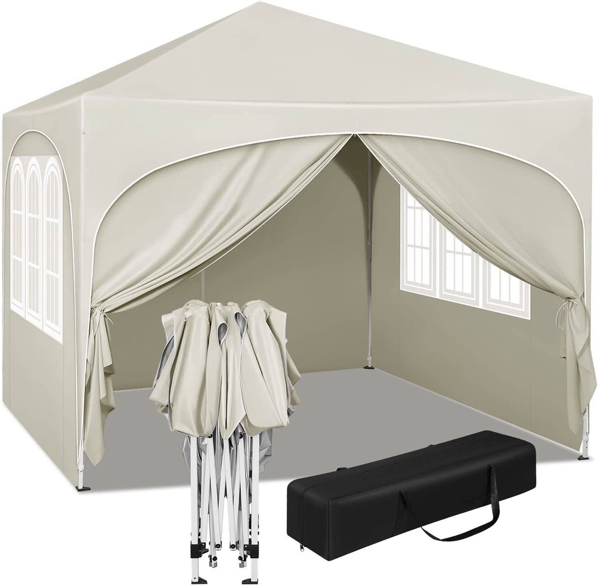 BukkitBow - Partytent 3x3 easy up met Zijwanden - Partytent Opvouwbaar - Paviljoen Weerbestendig - Tuinpaviljoen 3x3 met Ronde Rand - Partytent Waterdicht - Partytenten - Wit