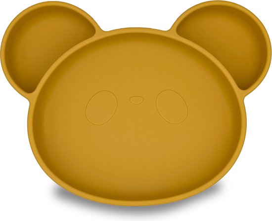 Youly® - Assiette enfant Siliconen ours - Assiette bébé - Jaune Ocre - Sans BPA - Vaisselle pour enfants - Vaisselle bébé - Antidérapante - Assiette avec ventouse