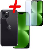Hoes Geschikt voor iPhone 15 Plus Hoesje Siliconen Back Cover Case Met Screenprotector - Hoesje Geschikt voor iPhone 15 Plus Hoes Cover Hoesje - Transparant