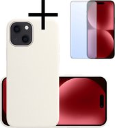 Hoes Geschikt voor iPhone 15 Plus Hoesje Cover Siliconen Back Case Hoes Met Screenprotector - Wit