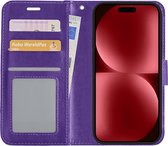 Hoes Geschikt voor iPhone 15 Pro Max Hoesje Book Case Hoes Flip Cover Wallet Bookcase - Paars