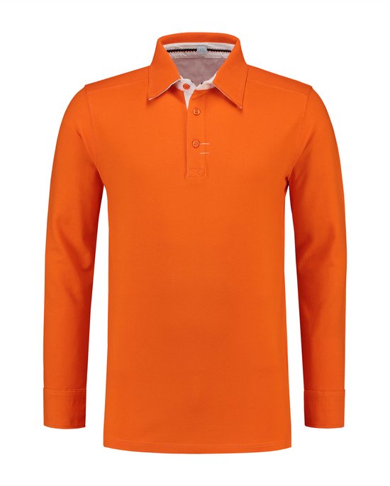 Lemon & Soda contrast polo met lange mouw voor heren oranje/wit maat XL