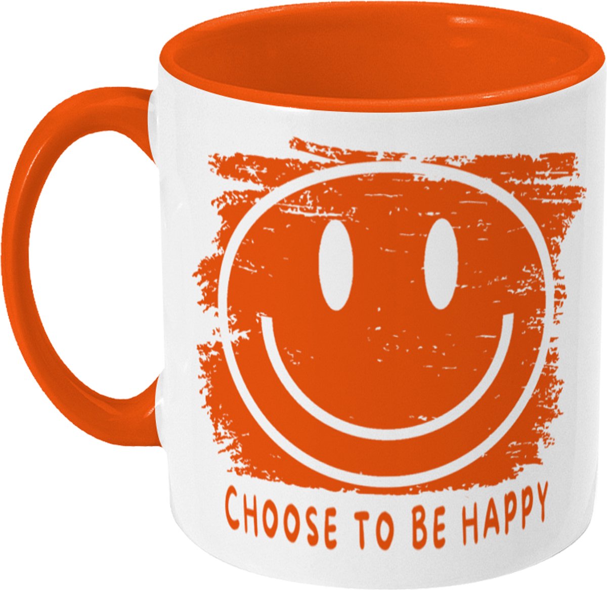 Grappige Mok Met Tekst - Postitieve Quote: Choose To Be Happy - Smiley - 350 ML - Wit Oranje