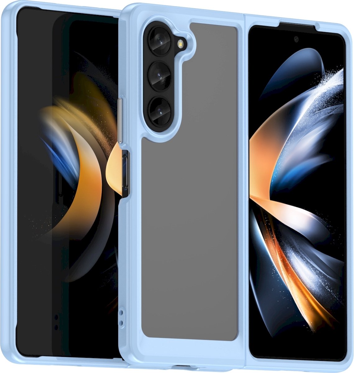 Mobigear Hoesje geschikt voor Samsung Galaxy Z Fold 5 Telefoonhoesje Hardcase | Mobigear Crystal Backcover | Galaxy Z Fold 5 Case | Back Cover - Transparant / Blauw