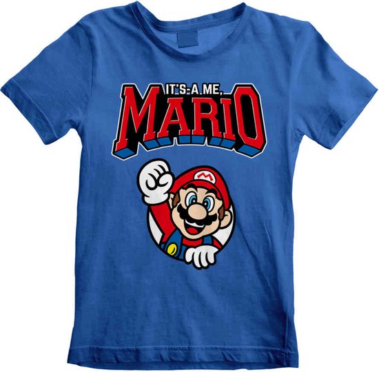 Nintendo Super Mario - Mario Varsity Kinder Tshirt - Kids tm 6 jaar - Blauw