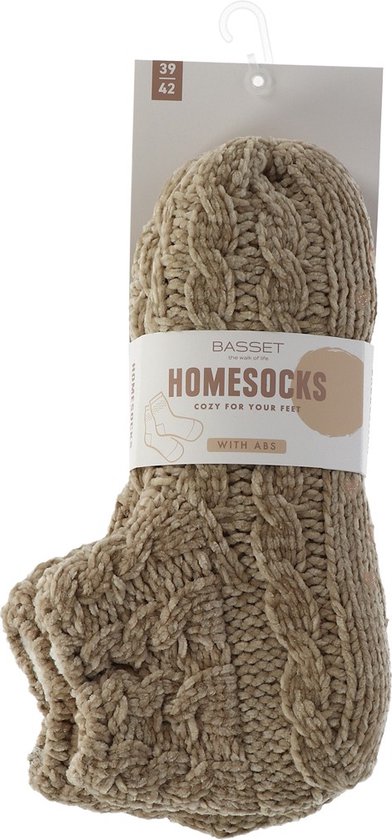 Homeslof -Basset chenille kabel Met Antislip - Maat 39-42 - Beige - ABS Nopjes