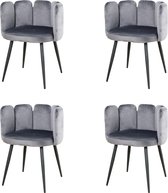Nuvolix velvet eetkamerstoelen met armleuning set van 4 "Seoul" - stoel met armleuningen - eetkamerstoel - velvet stoel - grijs