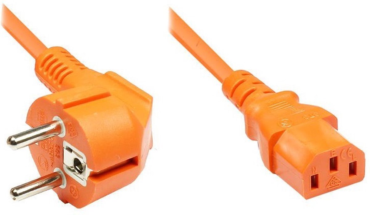 C13 (recht) - CEE 7/7 (haaks) stroomkabel - 3x 1,00mm / oranje - 5 meter