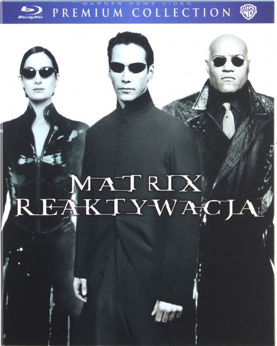 Drie personen met zonnebril, Neo in het midden met een lange jas, Trinity links in een leren outfit, Morpheus rechts met leren jas.