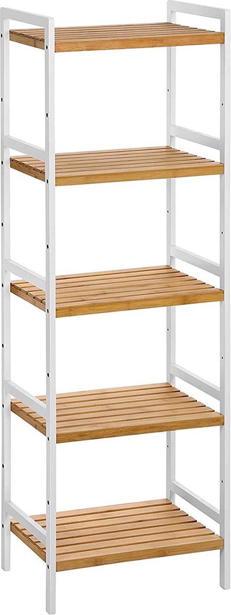 Shelving Unit - Opbergrek - Keukenkast - Bamboe - Wit - Beige - 5 Niveaus - 45 x 31,5 x 142 cm