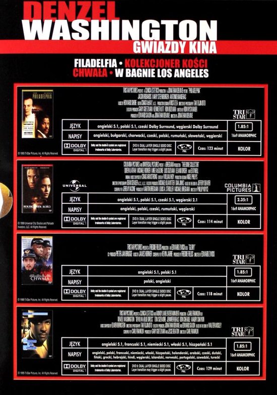 Gwiazdy kina: Denzel Washington: Chwała / Filadelfia / Kolekcjoner kości / W bagnie Los Angeles [BOX] [4DVD] - 
