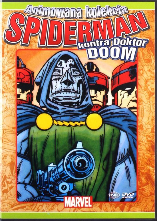 La couverture du DVD 'Spider-Man contre Doctor Doom' avec une illustration de Doctor Doom et ses robots.
