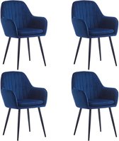 Bol.com Colenis® - Lavinia Eetkamerstoel - Set van 4 - Blauw - Velvet - Industrieel - Met armleuning aanbieding