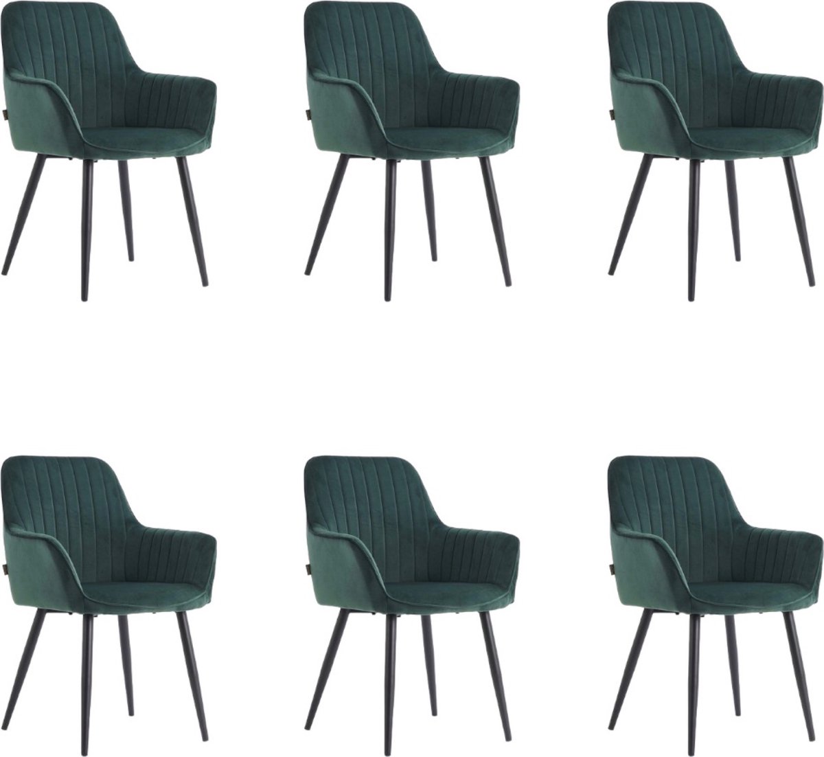 Colenis® - Veli eetkamerstoel - Set Van 6 - Groen - Velvet - Met Armleuning