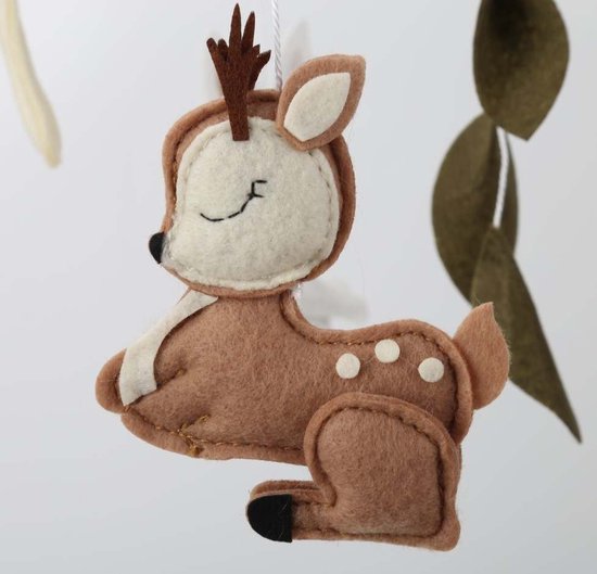 Kersvers - mobiel baby - bosdieren speelgoed - Box mobiel baby herfst - Dieren - Kraamcadeau - Knuffel uil - Knuffel hert - vosje - konijn - Vilt - Wieg - Babykamer - zonder muziekarm - babykamer decoratie - Babyspeelgoed — afbeelding 4