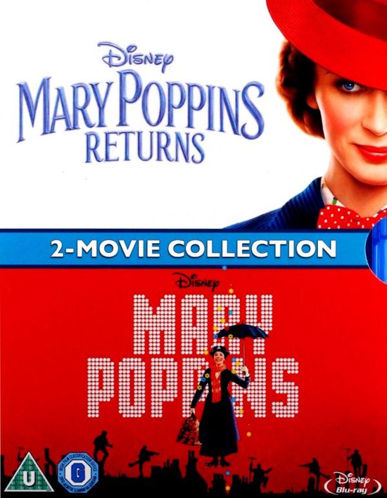 Disney Mary Poppins Returns 2-Movie Collection Blu-ray hoes. Een vrouw met rode hoed en kraagjes.