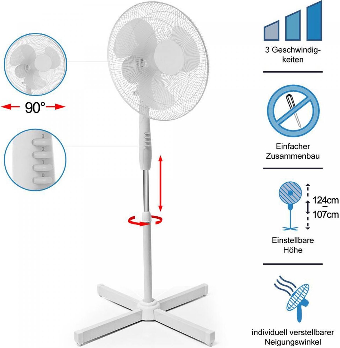 ITO Electronics ito Staande ventilator, 40 cm, wit
