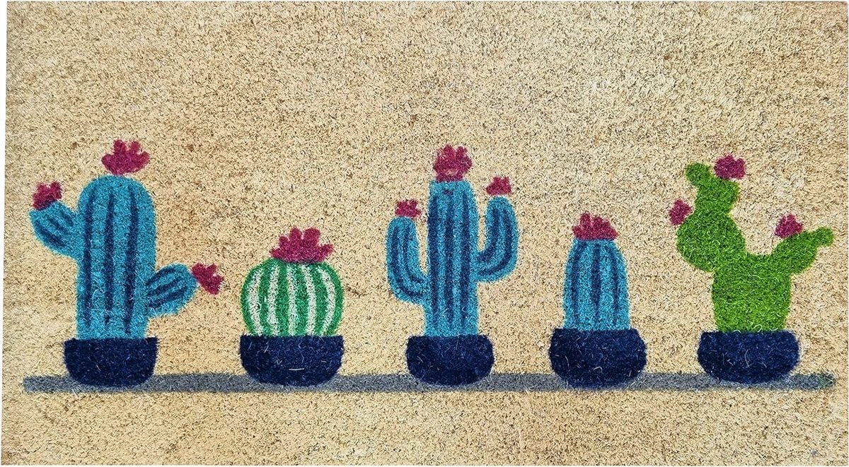 Voetmat kokos, deurmat kokos, kokosmat met antislip PVC, buiten en binnen mat, Natuurlijke kokos, moderne deurmat, voetmat van kokosvezel als vuilvangmat, indoor en outdoor, 40x70 cm (Cactus)