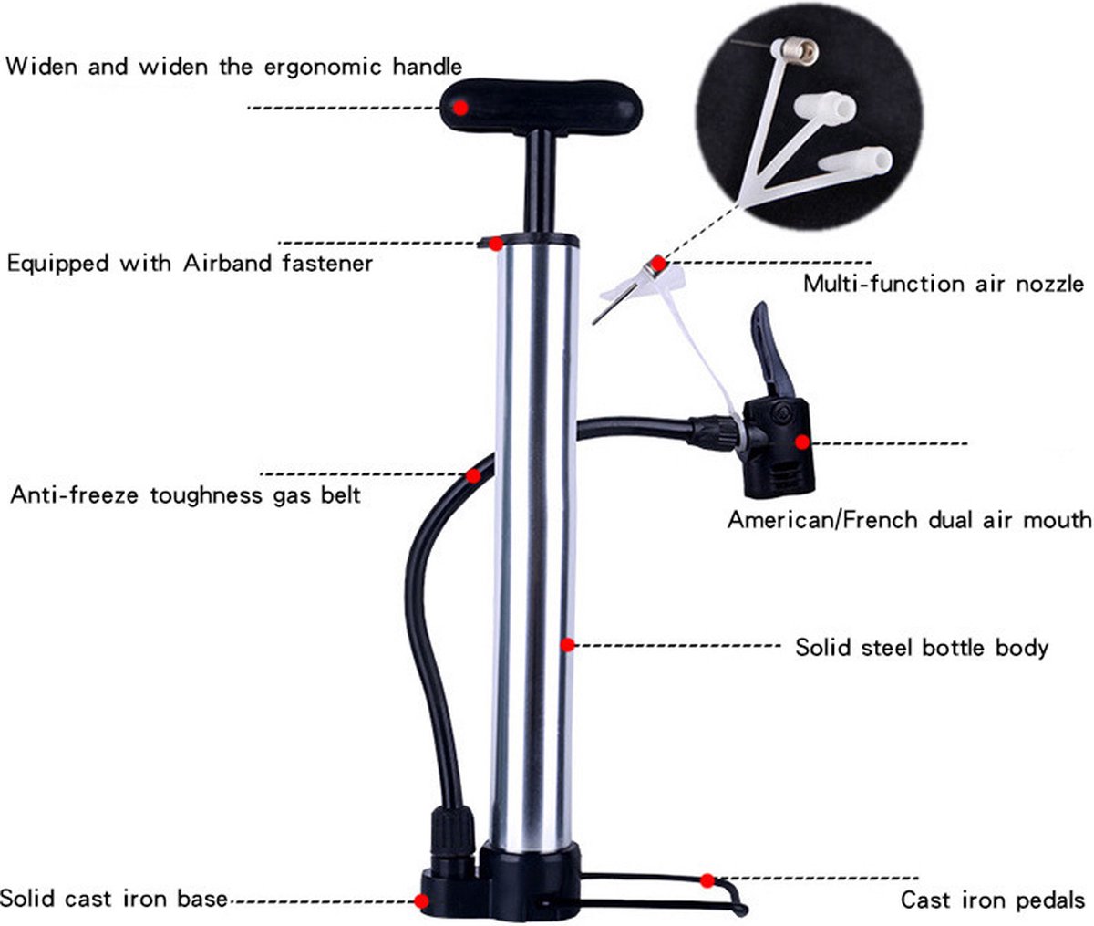 Fietspomp Mini 30 Cm Zilver