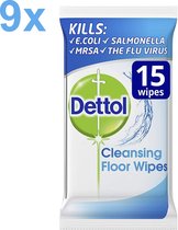 Dettol - Lingettes pour sols - Cleaner pour surfaces - Grand - Lingettes nettoyantes antibactériennes pour sols - 9x 15 pièces - Pack économique