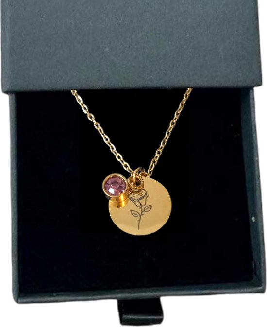 Rosey’s® - Geboortesteenketting juni - Geboortesteen - Geboortesteenketting - goud - Geboortesteenketting in doosje - Birth flower - Geboortesteen - Gepersonaliseerde ketting - Babyshower - Kraamcadeau - Moederdag cadeau - Geboortesteen ketting juni