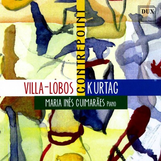 Abstracte CD-hoes met de namen Villa-Lobos, Kurtág en Maria Inês Guimarães Piano.