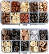 Natuurlijke Houten Knopen Set voor Kinderen - 200 stuks in Kunststof Doos - DIY Knutselen Decoraties - Handwerk Benodigdheden - Verschillende Maten (15mm/18mm)