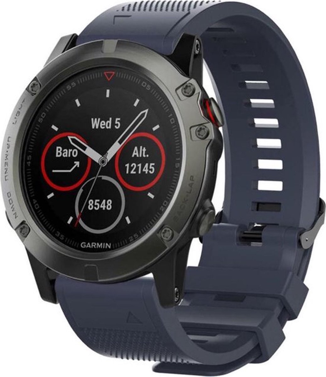 Shop4 - Geschikt voor Garmin Fenix 5X Bandje (ook Plus) - Siliconen Donker Blauw