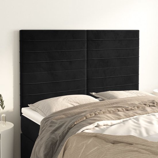 The Living Store Hoofdbord - Hoofdeind zwart fluweel - verstelbaar - comfortabele ondersteuning - 144x5x118/128 cm (BxDxH) - 72x5x78/88 cm (BxDxH) - 4x hoofdeind