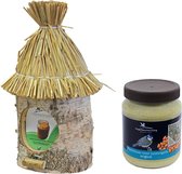 Nichoir / mangeoire / maison de beurre de cacahuète bois de bouleau avec toit de paille 36 cm y compris beurre de cacahuète oiseau - Mangeoire à oiseaux