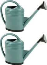 2x stuks plastic gieters groen met verstevigde bodem en metalen broeskop 15 liter - Gieters voor buiten