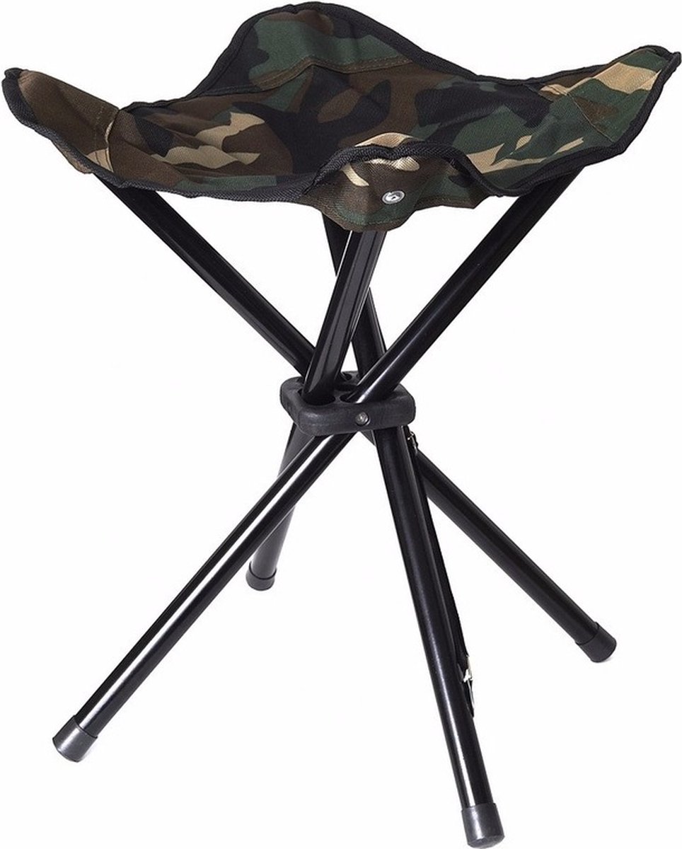 Vier poots opvouwbaar krukje camouflage leger groen 42 cm - Campingstoel - Visserskrukje