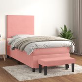 The Living Store Boxspringbed - Fluweel - Pocketvering - 100x200x20 cm - Roze