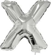Zilveren opblaas letter ballon X op stokje 41 cm