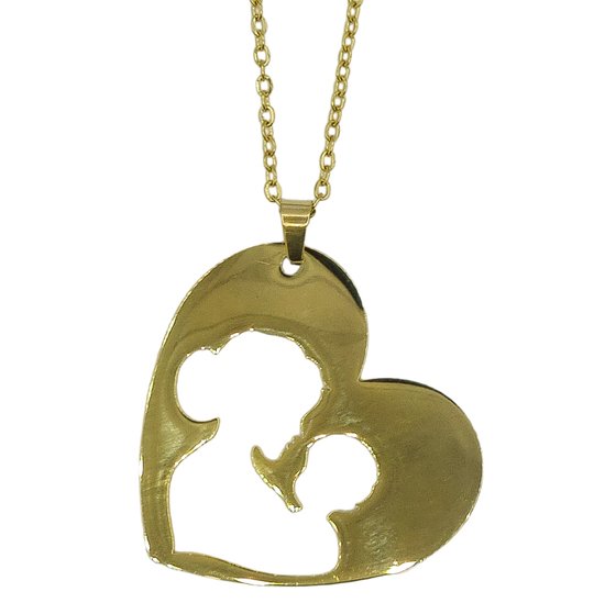 Collier en acier avec pendentif cœur découpé pour mère et Bébé - Couleur or