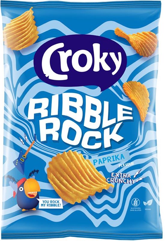 Croky Chips Crazy Ribble Rock Paprika, vegetarischveganglutenvrij