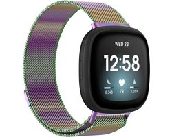 Shop4 - Geschikt voor Fitbit Versa 4 Bandje - Fitbit Versa 3 Bandje - Fitbit Sense 2 Bandje - Fitbit Sense Bandje - Small Metaal - Regenboog Meerkleurig
