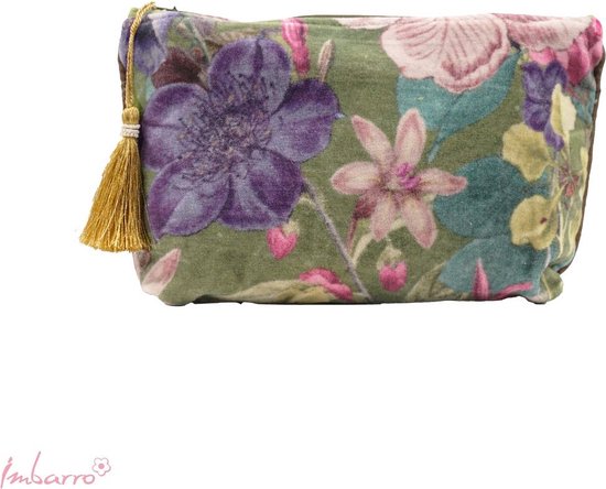 Imbarro - Pouch - Toilettas - Emma - Groen - Flores Fiesta - Velours