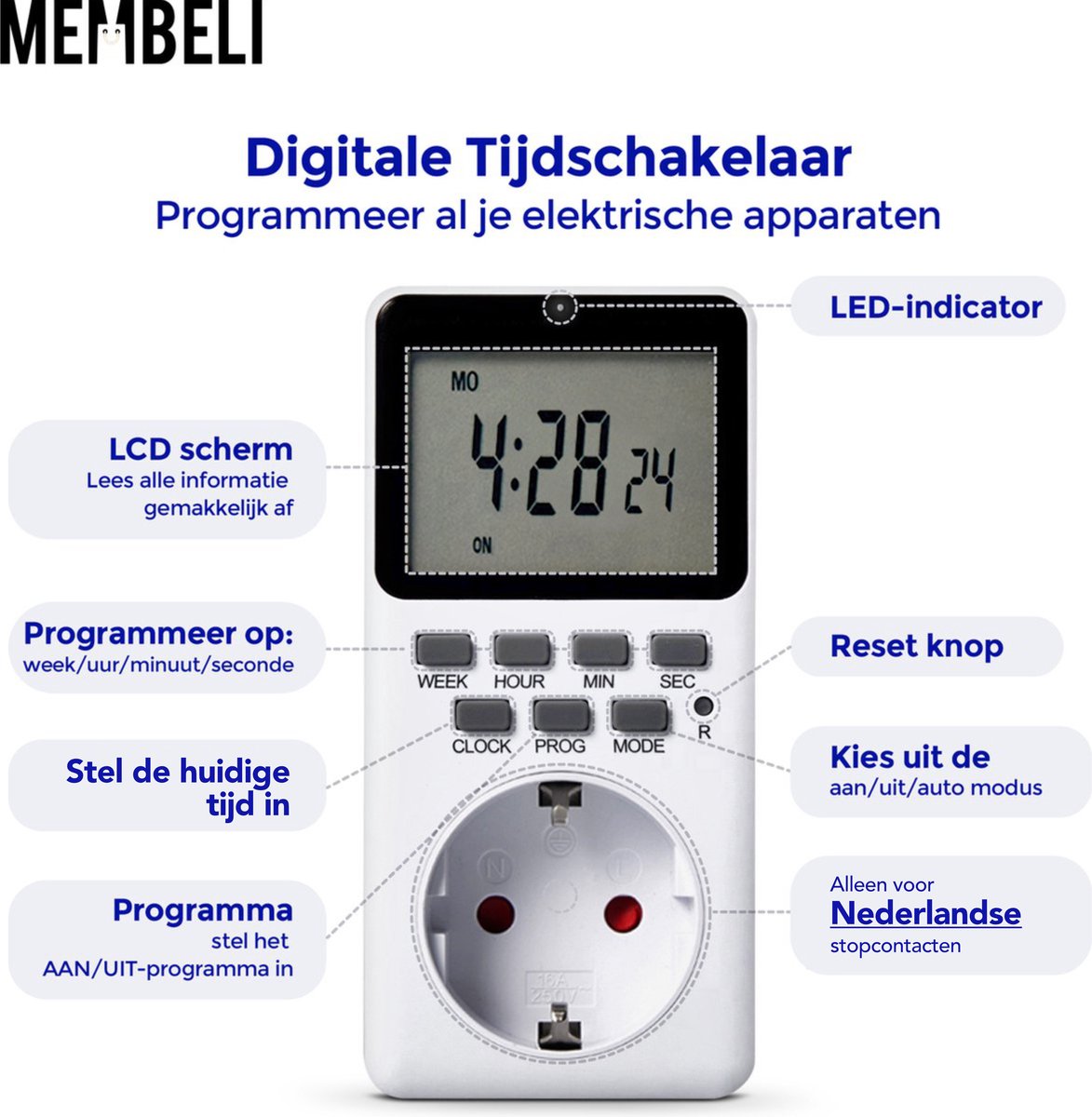 Membeli de minuterie numérique Membeli® - Avec écran LCD - Interrupteur  horaire 