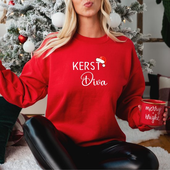 Foute kersttrui- Kerst Diva- Rode dames sweater maat S