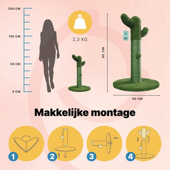 Jake and Jacky Krabpaal voor Katten Cactus Groen - Krabmeubel - met Kattenspeeltje - H 65cm