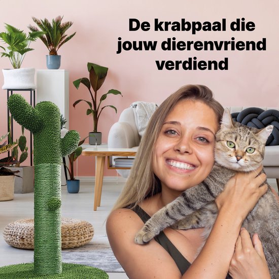 Jake and Jacky Krabpaal voor Katten Cactus Groen - Krabmeubel - met Kattenspeeltje - H 65cm